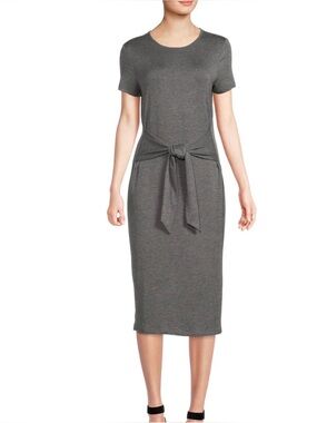 Women's Gray Tie-Waist Midi Dress